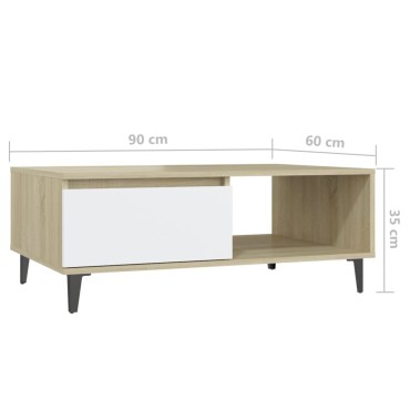 vidaXL Τραπεζάκι Σαλονιού Λευκό/Sonoma Δρυς 90x60x35cm Επεξ. Ξύλο 1 τεμ.