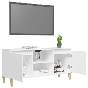vidaXL Έπιπλο Τηλεόρασης Λευκό 103,5x30x50cm με Μασίφ Ξύλινα Πόδια