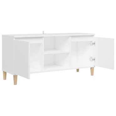 vidaXL Έπιπλο Τηλεόρασης Λευκό 103,5x30x50cm με Μασίφ Ξύλινα Πόδια