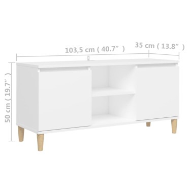 vidaXL Έπιπλο Τηλεόρασης Λευκό 103,5x30x50cm με Μασίφ Ξύλινα Πόδια