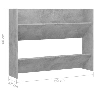 vidaXL Παπουτσοθήκη Τοίχου Γκρι Σκυρ. 80x18x60cm Επεξ. Ξύλο