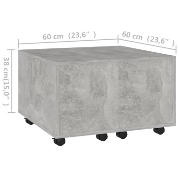 vidaXL Τραπεζάκι Σαλονιού Γκρι Σκυροδέματος 60x60x38cm Επεξ. Ξύλο 1 τεμ.