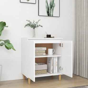 vidaXL Μπουφές Λευκός 60x35x70cm από Επεξ. Ξύλο με Ξύλινα Πόδια 1 τεμ.