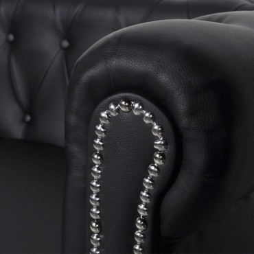 vidaXL Καναπές Διθέσιος Chesterfield Μαύρος από Συνθετικό Δέρμα 145,5x76x70cm 1 τεμ.