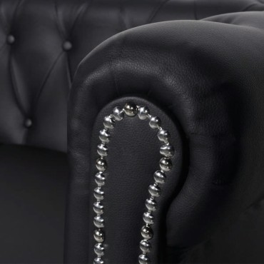 vidaXL Καναπές Τριθέσιος Chesterfield Μαύρος από Συνθετικό Δέρμα 200,5x76x70cm 1 τεμ.