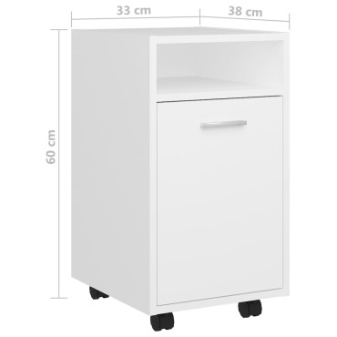 vidaXL Βοηθητικό Ντουλάπι με Τροχούς Λευκό 33x38x60cm Επεξ. Ξύλο 1 τεμ.