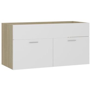 vidaXL Ντουλάπι Νιπτήρα Λευκό/Sonoma Δρυς 90x38,5x46cm από Επεξ. Ξύλο 1 τεμ.
