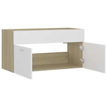 vidaXL Ντουλάπι Νιπτήρα Λευκό/Sonoma Δρυς 90x38,5x46cm από Επεξ. Ξύλο 1 τεμ.