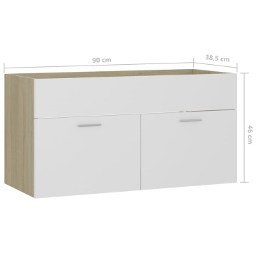 vidaXL Ντουλάπι Νιπτήρα Λευκό/Sonoma Δρυς 90x38,5x46cm από Επεξ. Ξύλο 1 τεμ.