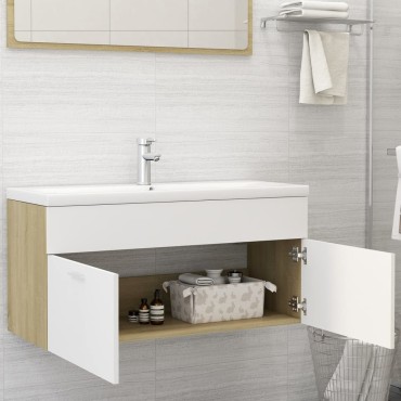 vidaXL Ντουλάπι Νιπτήρα Λευκό/Sonoma Δρυς 100x38,5x46cm Επεξ. Ξύλο 1 τεμ.