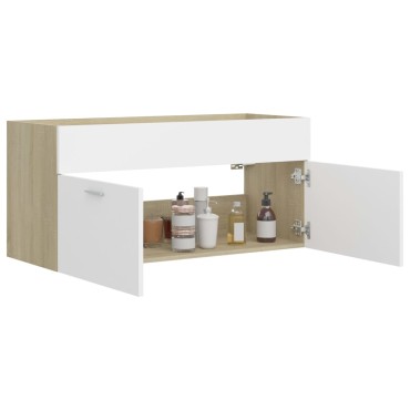 vidaXL Ντουλάπι Νιπτήρα Λευκό/Sonoma Δρυς 100x38,5x46cm Επεξ. Ξύλο 1 τεμ.