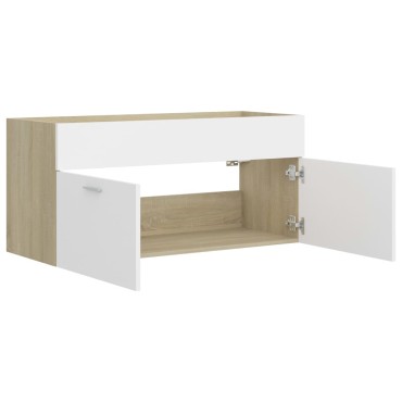vidaXL Ντουλάπι Νιπτήρα Λευκό/Sonoma Δρυς 100x38,5x46cm Επεξ. Ξύλο 1 τεμ.