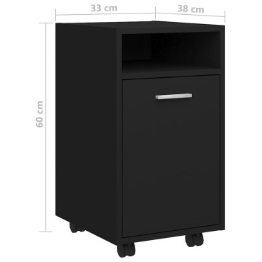 vidaXL Βοηθητικό Ντουλάπι με Τροχούς Μαύρο 33x38x60cm από Επεξ. Ξύλο 1 τεμ.