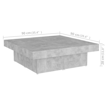 vidaXL Τραπεζάκι Σαλονιού Γκρι Σκυροδέματος 90x90x28cm Επεξ. Ξύλο 1 τεμ.