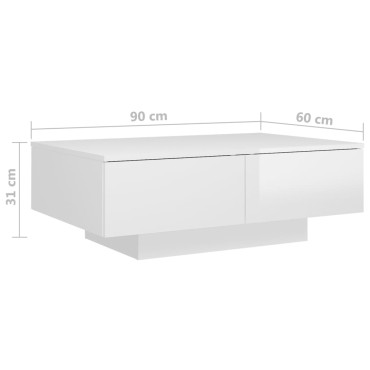 vidaXL Τραπεζάκι Σαλονιού Γυαλιστερό Λευκό 90x60x31cm Επεξ. Ξύλο 1 τεμ.