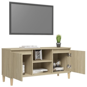 vidaXL Έπιπλο Τηλεόρασης Καφέ Δρυς 103,5x35x50cm Μασίφ Ξύλινα Πόδια