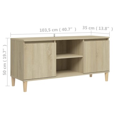 vidaXL Έπιπλο Τηλεόρασης Καφέ Δρυς 103,5x35x50cm Μασίφ Ξύλινα Πόδια