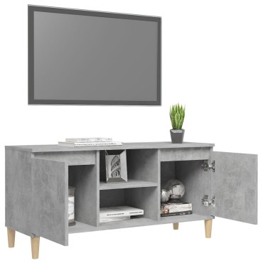 vidaXL Έπιπλο Τηλεόρασης Γκρι Σκυρ. 103,5x30x50cm & Μασίφ Ξύλινα Πόδια