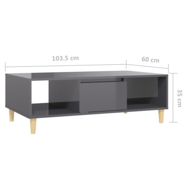 vidaXL Τραπεζάκι Σαλονιού Γυαλιστερό Γκρι 103,5x60x35cm Επεξ. Ξύλο 1 τεμ.