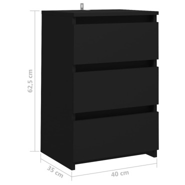 vidaXL Κομοδίνο Μαύρο 40x35x62,5cm από Επεξ. Ξύλο 1 τεμ.