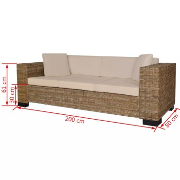 vidaXL Καναπές Τριθέσιος 8 τεμ. από Γνήσιο Ρατάν 200x80x61cm
