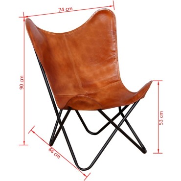 vidaXL Καρέκλα Πεταλούδα Καφέ από Γνήσιο Δέρμα 74x66x90cm 1 τεμ.