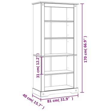 243744 vidaXL Βιβλιοθήκη 5 επιπέδων Μεξικ. Στιλ Corona 81x40x170cm 1 τεμ.