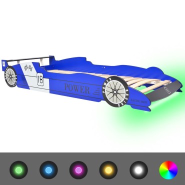 vidaXL Κρεβάτι Παιδικό Αγωνιστικό Αυτοκίνητο με LED Μπλε 90x200cm 1 τεμ. - Μονό