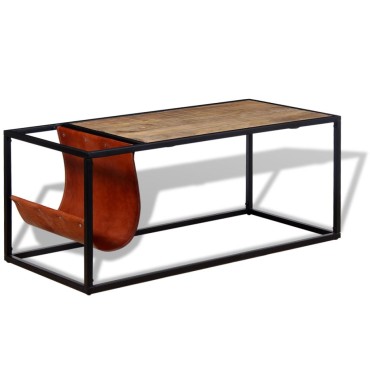 vidaXL Τραπεζάκι Σαλονιού 110x50x45cm με Δερμάτινη Θήκη Περιοδικών 1 τεμ.