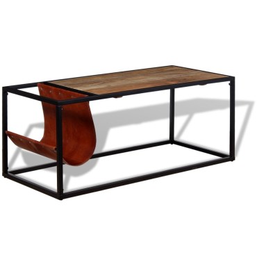 vidaXL Τραπεζάκι Σαλονιού 110x50x45cm με Δερμάτινη Θήκη Περιοδικών 1 τεμ.
