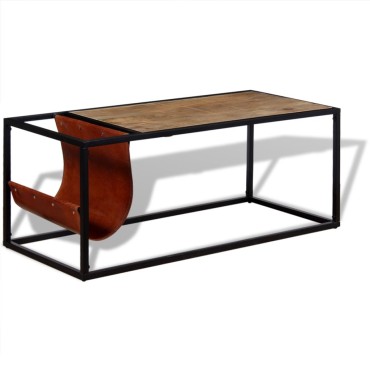 vidaXL Τραπεζάκι Σαλονιού 110x50x45cm με Δερμάτινη Θήκη Περιοδικών 1 τεμ.