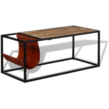vidaXL Τραπεζάκι Σαλονιού 110x50x45cm με Δερμάτινη Θήκη Περιοδικών 1 τεμ.
