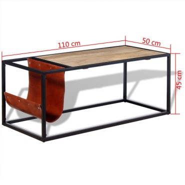 vidaXL Τραπεζάκι Σαλονιού 110x50x45cm με Δερμάτινη Θήκη Περιοδικών 1 τεμ.