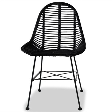 vidaXL Καρέκλες Τραπεζαρίας 2 τεμ. Μαύρες από Γνήσιο Ρατάν 49x56x84cm