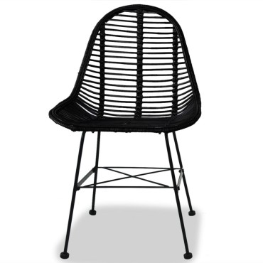 vidaXL Καρέκλες Τραπεζαρίας 4 τεμ. Μαύρες από Γνήσιο Ρατάν 49x56x84cm