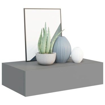 vidaXL Ράφι Επιτοίχιο με Συρτάρι Γκρι 40x23,5x10cm από MDF 1 τεμ.