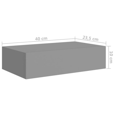 vidaXL Ράφι Επιτοίχιο με Συρτάρι Γκρι 40x23,5x10cm από MDF 1 τεμ.
