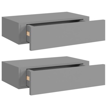 vidaXL Ράφια Τοίχου με Συρτάρια 2 τεμ. Γκρι 40x23,5x10cm από MDF