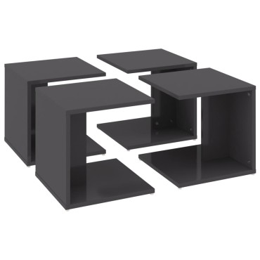 vidaXL Τραπεζάκια Σαλονιού 4 τεμ. Γυαλ. Γκρι 33x33x33cm Επεξ. Ξύλο