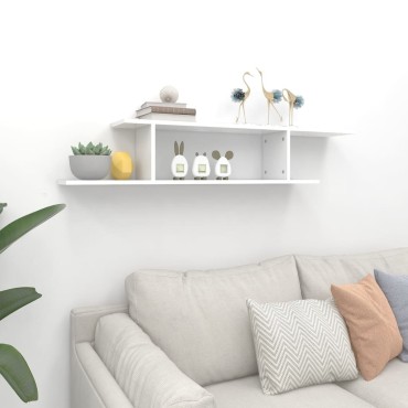 vidaXL Ράφι Τηλεόρασης Επιτοίχιο Λευκό 125x18x23cm από Επεξ. Ξύλο 1 τεμ.