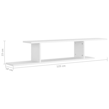 vidaXL Ράφι Τηλεόρασης Επιτοίχιο Λευκό 125x18x23cm από Επεξ. Ξύλο 1 τεμ.