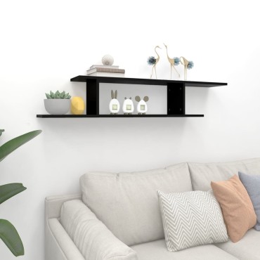 vidaXL Ράφι Τηλεόρασης Επιτοίχιο Μαύρο 125x18x23cm Επεξ. Ξύλο 1 τεμ.