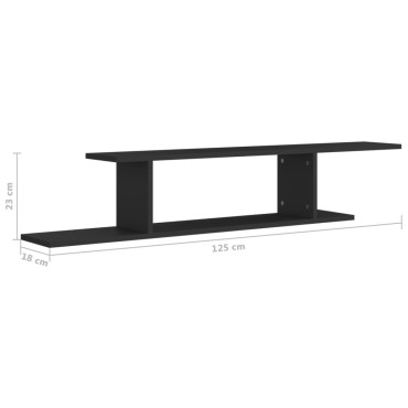 vidaXL Ράφι Τηλεόρασης Επιτοίχιο Μαύρο 125x18x23cm Επεξ. Ξύλο 1 τεμ.