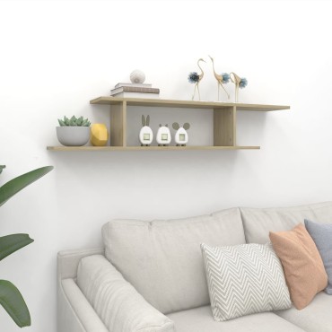 vidaXL Ράφι Τηλεόρασης Επιτοίχιο Sonoma Δρυς 125x18x23cm Επεξ. Ξύλο 1 τεμ.