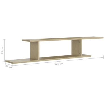 vidaXL Ράφι Τηλεόρασης Επιτοίχιο Sonoma Δρυς 125x18x23cm Επεξ. Ξύλο 1 τεμ.