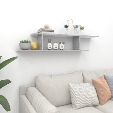 vidaXL Ράφι Τηλεόρασης Επιτοίχιο Γκρι Σκυρ. 125x18x23cm Επεξ. Ξύλο 1 τεμ.