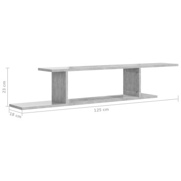 vidaXL Ράφι Τηλεόρασης Επιτοίχιο Γκρι Σκυρ. 125x18x23cm Επεξ. Ξύλο 1 τεμ.