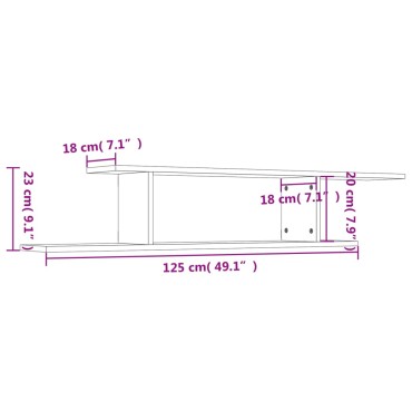 vidaXL Ράφι Τηλεόρασης Επιτοίχιο Γκρι Σκυρ. 125x18x23cm Επεξ. Ξύλο 1 τεμ.