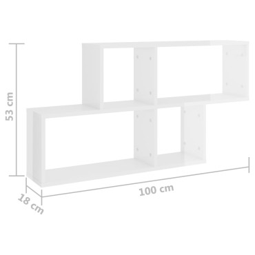 vidaXL Ραφιέρα Τοίχου Γυαλιστερό Λευκό 100x18x53cm από Επεξ. Ξύλο 1 τεμ.