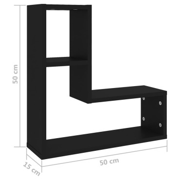 vidaXL Ραφιέρες Τοίχου 2 τεμ. Μαύρες 50x15x50cm από Μοριοσανίδα